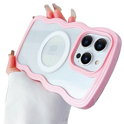 Skyseaco For Iphone 14 Pro Max Case Compatible With Magsafe, Cute Curly Wave Frame Shape Shockproof Soft Magnetic Case For Women Girls Phone Cover (Pink) #TOP5