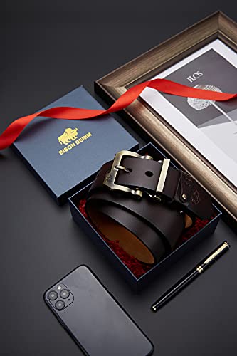 Bison Denim Men's Belts Leather Dress Genuine Leather Classic Heavy Duty Buckle Belt Casual For Jeans… #TOP4