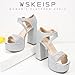 WSKEISP Platform Chunky Heels for Women Trendy Square Toe Heeled Sandals Black White Pink Silver Gold High Heels Ankle Strap Party Wedding Dress Pumps