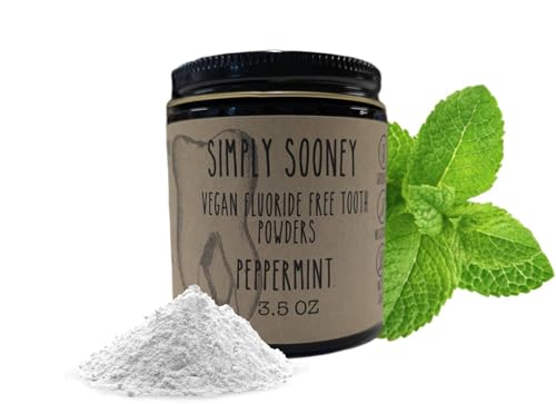 Simply Sooney Remineralizing Vegan Fluoride Free Tooth Powder PEPPERMINT Formula I Glass Jar I Stronger Teeth I Fresh Breath I With Xylitol I Organic Ingredients
