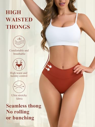 Thongs for Women High Waisted Sexy Seamless Underwear Comfortable Breathable Panties 5 Pack2