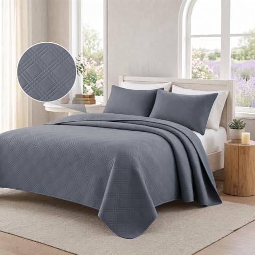 CYCMACO Colcha para Cama, 250x250cm, Colchas De Verano Diseño De Rombos, Cubrecama Colcha De Microfibra, Cubrecama Multiusos, Moderna, Suave Y Ligera, para Cama O Sofá, Gris Oscuro