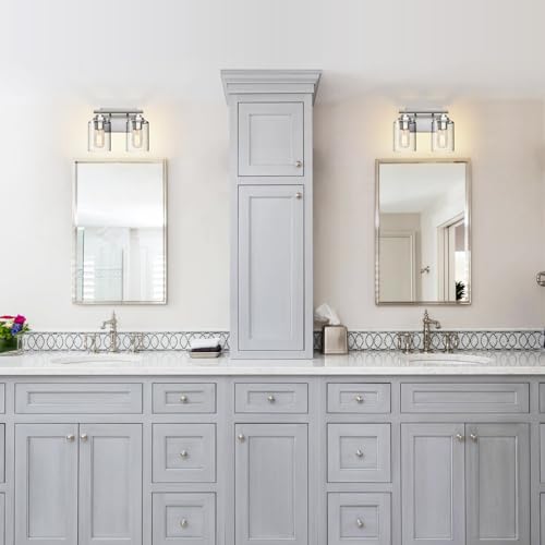 Image of SKEJAO Bathroom Vanity Light Over Mirror,Vanity Light for Bathroom,Bathroom Light Fixture Wall Sconce Lighting for Bedroom,Living Room (Nickel, 2-Light)