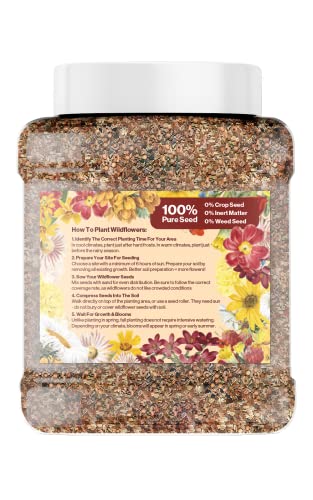 Bulk Wildflower Seed Shaker – Perennial Flower Seeds Mix To Plant Anywhere, By Geva Grow | 20 - Different Type Beautiful Perennial Wildflower Seeds Bulk 900,000+ Seeds, 1 Pound Tub #TOP1