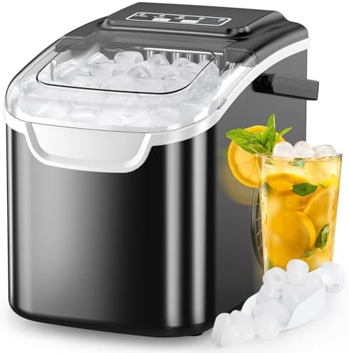 COWSAR Ice Maker Countertop, Portable Self-Cleaning Ice Machine, 26.5lbs/24Hrs, 8 Bullet Ice Cubes in 6 Mins, with Ice Basket and Scoop, Quiet Mini Ice Makers for Home, Kitchen, Bar, Camping