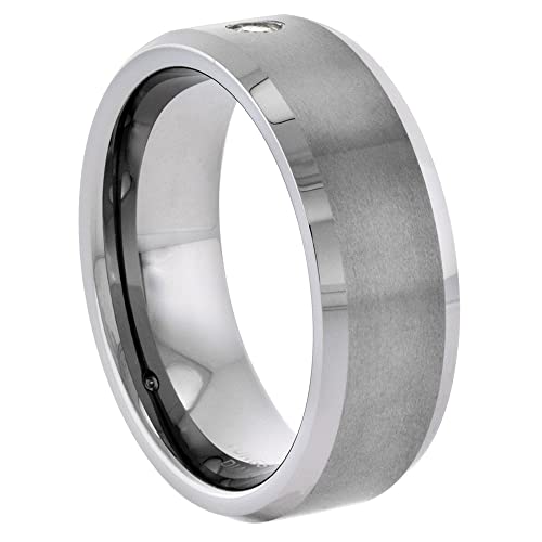 Sabrina Silver 8mm Tungsten 900 Diamond Wedding Ring 0.072 cttw Beveled Edges Comfort fit, sizes 8 to 133