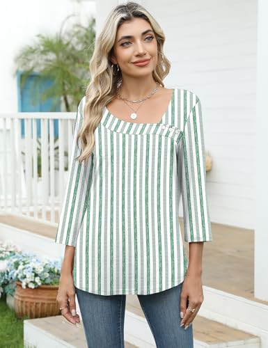 Image of LOMON Womens 3 /4 Length Sleeve T Shirts Asymmetrical Neck Tops Business Blouses for Women Fashion 2026