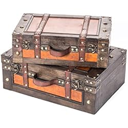 Maletas Antiguas Trademark Innovations Maletas decorativas de madera estilo vintage (juego de 2), color marrón