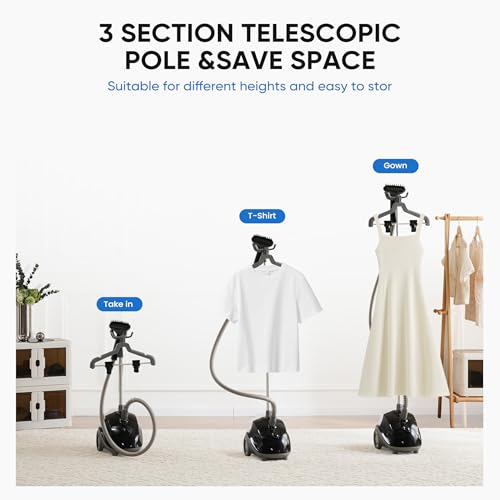 Image of NEWBULIG Garment Steamer for Clothes Standing, 1500W Efficient Clothes Steamer Standing with Wheels, Professional 58OZ Water Tank for Continuous Steaming, Fast Heating Wrinkle Remover