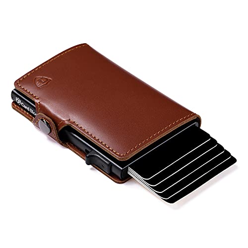 Card Blocr Credit Card Pop Up Wallet, Credit Card Holder, RFID Wallet, Minimalist Card Holder, Leather Wallet, Brown - Conceal Plus