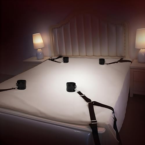 Bondage Set BDSM Bett Fesseln Set, Sex-Spielzeug für Paare mit Handschellen Fußfessel Bettfesseln Augenbinde Peitschen für Erwachsene Frauen Männer Paare Sex Toys Rollenplay Sexspiel