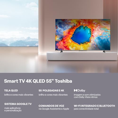 Smart TV QLED 55" 4K Toshiba 55C450NS Google TV 3 HDMI 2 USB Wi-Fi - TB035M - Imagem 5
