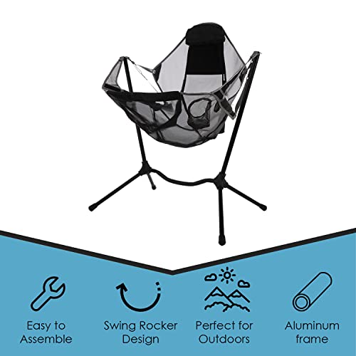 Houseables Hammock Camping Chair, Swinging Recliner, Luxury Lawn Lounger, 25"D X 34"W X 44"H, Gray, Camp Swing Chairs, Beach Rocker, Reclining, Foldable, Portable, For Outdoor, Adults, Youth, W/ Stand #TOP3