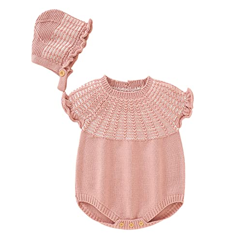 Boys Knitted Outwear Baby Newborn Infant Baby Knitted Romper Cotton Sleeveless Girl Ruffled Striped (Pink, 3-6 Months)