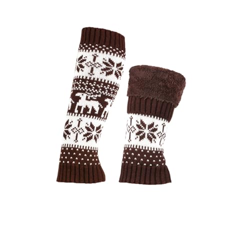 Image of Women Fall Winter Knit Leg Warmers Christmas Snowflake Elk Print Fleece Lined Boot Cuffs Holiday Socks