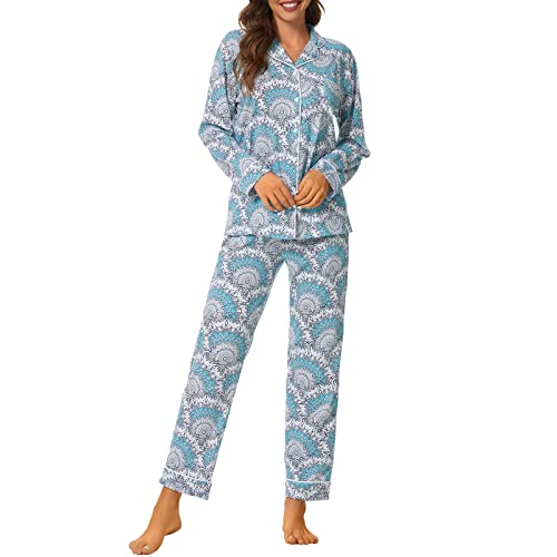 Image of Tugege Pajamas Set Long Sleeve Sleepwear Womens Button Down Nightwear Pj Sets