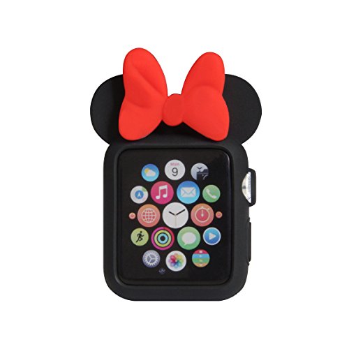 Navor Soft Silicone Protective Case with Cartoon Mouse Ears Compatible for Apple Watch 42mm Series 1 2 3 [Black Red]