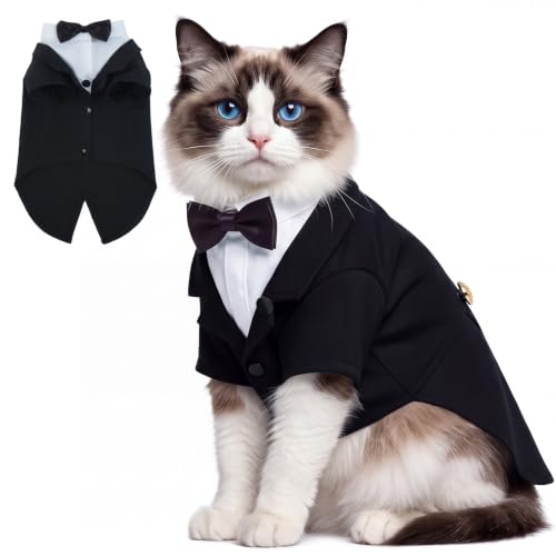 QBLEEV Cat Tuxedo Suit with Bow Tie for Sphynx and Hairless Cats
