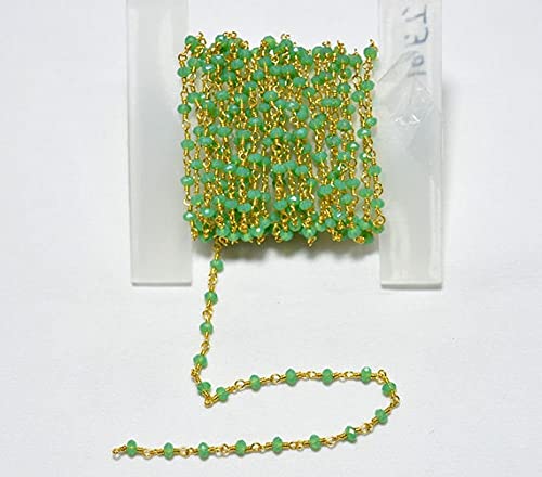Chaîne rosaire chrysoprase et fil enroulé or 24K pour création bijoux