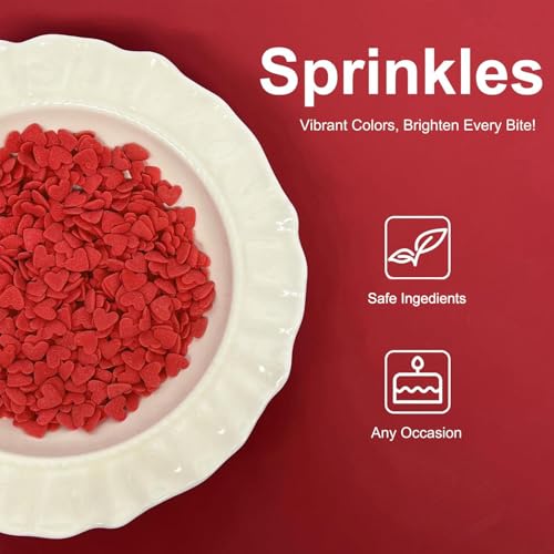Image of Valentines Sprinkles, Red Heart Sprinkles for Cake Decorating | Edible Hearts for Baking, Ice Cream, Valentines Cupcake Topper, Christmas Grinch Cookie Decorations