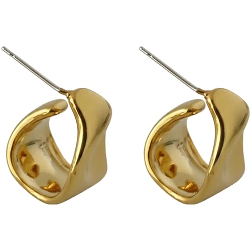Boucles d'oreilles épaisses dorées anneaux C tendance pour femme