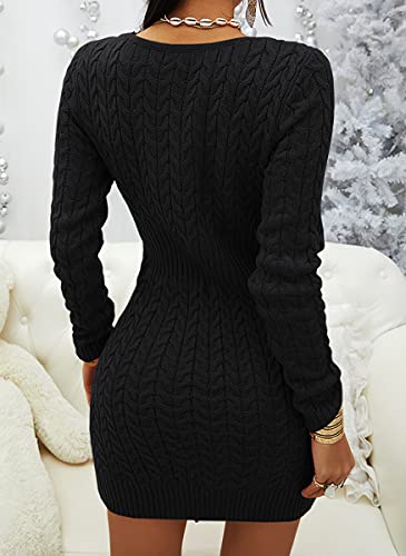 Image of Veatzaer Womens Zip V Neck Long Sleeve Cable Knit Mini Sexy Sweater Dressse