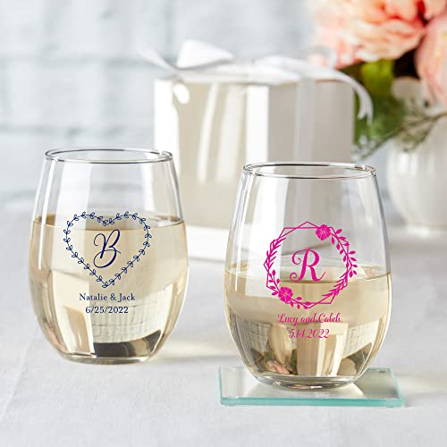 Kate Aspen 9 Oz. Personalized Stemless Wine Glass - 96Pcs/Black - Custom Wedding Favors And Bridal Shower Party Favors With Customized Designs Text Lines #TOP2