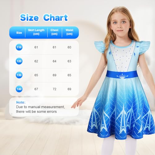 BSBUY ELSA Nachthemd Mädchen Kurzarm Schlafkleid Frozen Nachthemden Kinder U-Ausschnitt Schlafanzug Mädchen Nachthemd Sommer Blau Prinzessin Nightdress Girls Hypoallergen Atmungsaktives Nachtkleid 110
