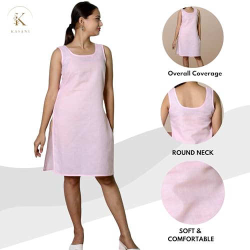 Image of KASANI Women's Camisole Cotton Long Knee-Length Sameej /Slip /Inner, Sleeveless, Pack of 2