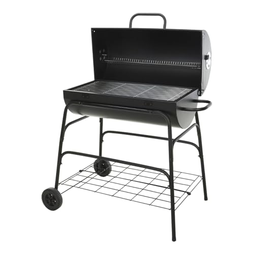Well Home Barbacoa de cilindro con ruedas, color negro y parrilla de cocción chapada H.97cm