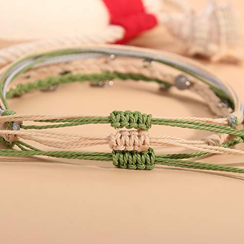 String Ankle Bracelets Waterproof Rope Anklets Braided Beach Boho Coin Anklets Cute Friendship Foot Jewelry for Women Teen Girls(Ivory/Olive) - Thumbnail 6