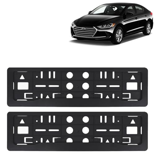 Image of KINGSWAY Elantra Car Number Plate Frames for All 2016 to 2019 Models of Hyundai Car Registration Plate Holders, Black Licence Plate Covers (Front and Rear), Universal Size 51.5 x 14.5 cm