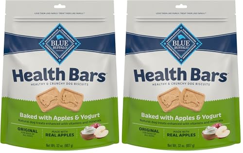 Image of Blue Buffalo Health Bars Mini Crunchy Dog Biscuits, Oven-Baked with Natural Ingredients, Apples & Yogurt, 32-oz Bag (Pack of 2)