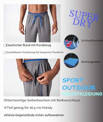KEFITEVD Jogginghose Herren Trainingshose Sport Sweatpant Leicht Sommerhose Männer Hosen Atmungsaktiv Arbeitshosen Schwarz-Grau XXL
