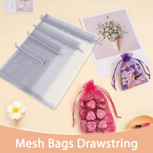 Image of Crweety 50PCS Organza Bags 6x9 Grey Small Gift Bags Mesh Drawstring | Party Favor Goodie Bag Bulk, Jewelry Sachet Candy Treat Soap Makeup Pouches, Wrap for Wedding Baby Shower Birthday Halloween