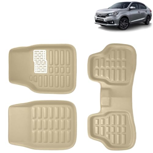 Image of KINGSWAY Accessories Premium 3D Car Floor Mats Only Compatible with Honda Amaze Year 2021 to 2022 All Model, Set of 3, 100% Waterproof Tray Shape PVC 3D Car Foot Mats Anti-Slip Car Mat, Beige