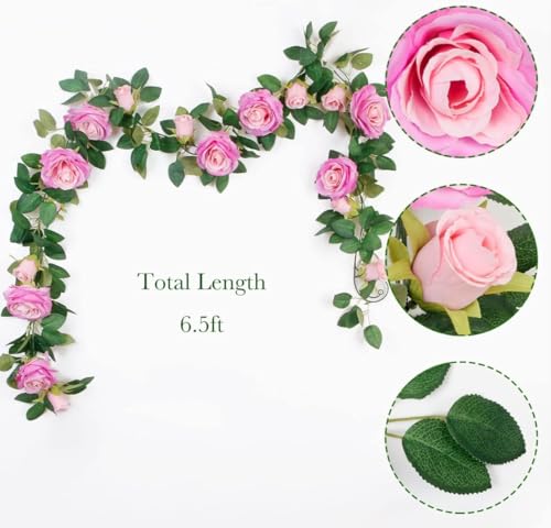 Image of VRB Dec 1 Pcs Artificial Flower Vine Garlands Hanging Artificial Flowers for Decoration Roses Garland (6 ft Long) Flowers Silk Roses for Wedding Decorations Diwali /Ganpati /Christmas. (Purplish Red)