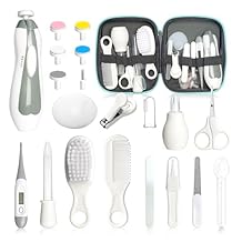 Baby Healthcare and Grooming Kit, 21pcs Baby Electric Nail Trimmer Set Newborn Nursery Health Care Set for Newborn Infant Toddlers Baby Boys Girls Kids Haircut Tools 21 Kits Grey White