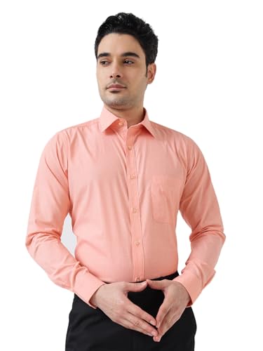 Image of Raymond Men Slim Fit Fil-A-Fil Pattern Pure Cotton Semi Cutaway Collar Full Sleeve Formal Shirt