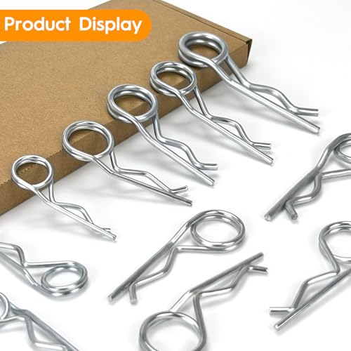 22 Stück Federstecker doppelt Federsplinte，Splinte Sortiment R Clips Set, Verzinkte Sicherungssplinte für Automobil,Motor,Fahrradbefestigung und Reparatur（M2.5-M5）
