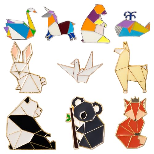 Sxutop 10 Pièces Émail Broches Alliage Mignon Épingles Animaux Broche Pin Métal Broches en Émail Géométrique Origami pour Sacs Vestes Bijoux Écharpes Vêtements pour Femmes