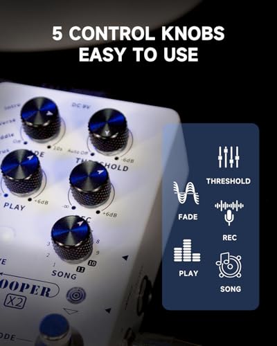 Image of MOOER Looper X2 Stereo Electric Guitar Loop Pedal, Bass Guitar Looper Pedal, Acoustic Guitar Looper Pedal with 11 Banks, 300 Minutes, 77 save slots, Fade Out Function for practice and live show