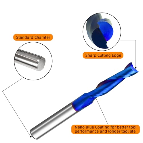 Image of 2PCS CNC Router Bit 1 /4 inch Shank Up Cut End Mill with Nano Blue Coating Solid Carbide Spiral Plunge Router Bits for Wood Cutting,Carving,Engraving&Milling Cut Tools