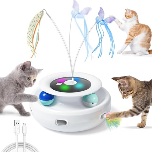 TIKHJ 猫 おもちゃ 猫 玩具 一人遊び 猫じゃらし 電動 自動 猫用 室内 寂しさ解消 ストレス解消 運動不足対策 (A)