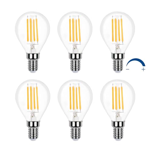Glühbirne E14 G45 LED Tropfenform Dimmbar Warmweiß 2700K Retro Stil 400LM 4W Ersetzt 40W Glühlampe Klein E14 LED Filament Lampe P45 Warmweiss Dimmbar für Esstischlampe/Deckenlampe 6er-Set