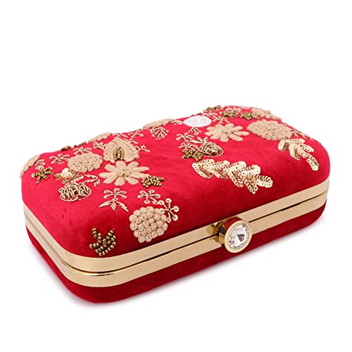 Image of Umera clutch entire heavy embroidery and is a stunning Women' Evening Clutch Purse with Detachable Chain Strap Closure Handbag Suitable for Weddings Proms Night Out Luxury Glam Handbag