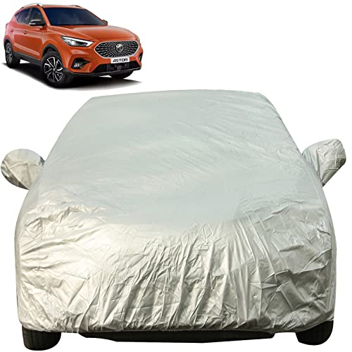 Image of Autofact Car Body Cover with Mirror Pockets Compatible for MG Astor (Triple Stitched, Bottom Fully Elastic, Silver)