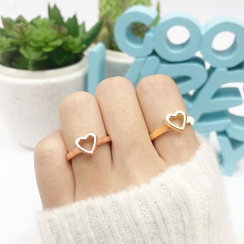 Open Heart Promise Ring for Women, 14K Gold Over 925 Sterling Silver Dainty Minimalist Stackable Ring, Jewelry Gift for Her2