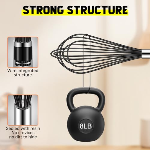 Image of HOTEC 4 Pieces Silicone Whisks Set, Wire Balloon Whisks for cooking Egg Beater, Non-slip Handle Whisk for Non-stick Cookware Perfect for Cooking, Stirring, Beating and Blending,Black