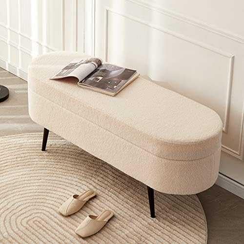 Pouf ottoman en fausse fourrure avec rangement et pieds en métal pour salon